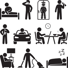 Man Daily Routine People Icon Sign Symbol Pictogram