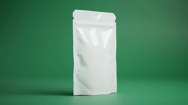 Blank White Stand-Up Pouch Mockup on Green Background for Product Packaging Design