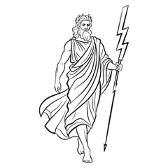 Thunderbolt Zeus Line Art – Zeus Vector Outline Drawing with Mythical Storm Energy – Zeus Drawing – Vector of Zeus – Zeus Outline – Greek God Lineart