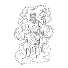 Mythic Zeus Line Art – Zeus Vector Illustration Clean Ancient God Drawing – Zeus Drawing – Line Art Drawing of Zeus – Zeus Icon – Greek God Vector