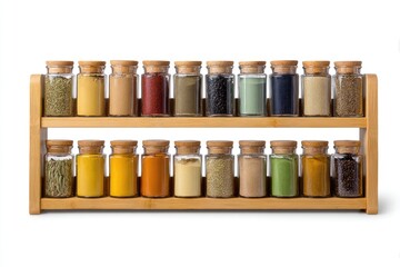 Wooden spice rack with colorful jars