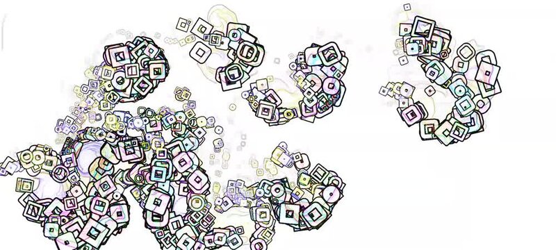 Sfondo bianco animato con flusso di forme cerchi e quadrati