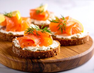 Smoked salmon appetizers on whole-wheat bread