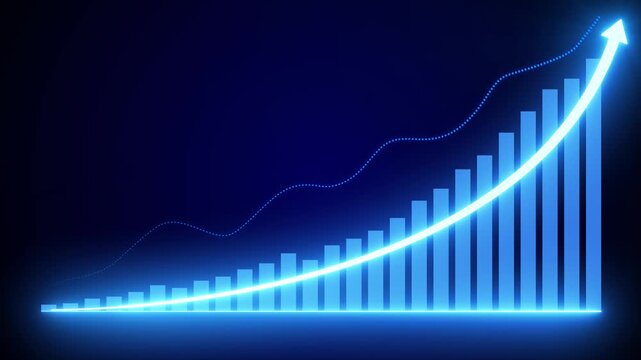 Business growth concept in allusive graph chart showing marketing sales profit increasing to target . Excellent financial status of corporate business rise up. technological advancements and growth