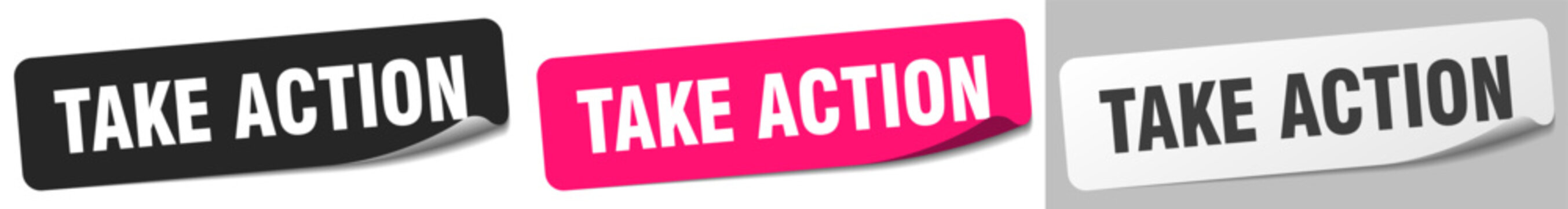 take action sticker. take action sticker set on white background