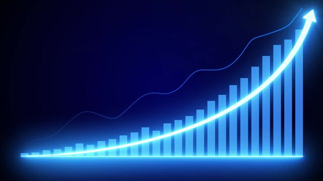 Business growth concept in allusive graph chart showing marketing sales profit increasing to target . Excellent financial status of corporate business rise up. technological advancements and growth