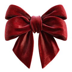 Luxurious red velvet bow with symmetrical loops and flowing tails on transparent background