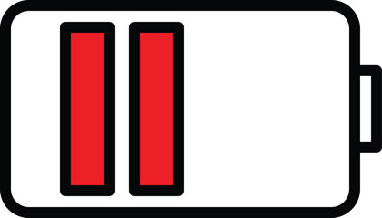 Low battery icon representing energy shortage, power warning, electricity consumption and mobile device battery level with transparent background