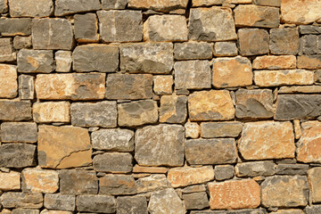High-resolution image of a rustic stone wall with brown and gray stones. Perfect for backgrounds and textures.