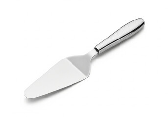 Fototapeta premium Modern stainless steel cake slice utensil for serving pie, pastries, and desserts, a kitchenware item isolated on a clean white background
