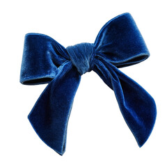 Elegant dark blue velvet bow on transparent background isolated with soft texture and rich color detail