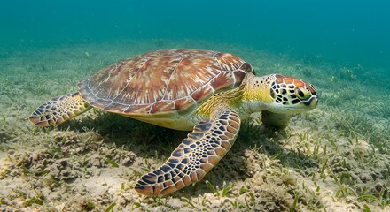 Fototapeta premium Sea turtle underwater seagrass bed