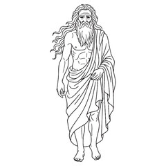Artistic Divine Nereus Line Art – Vector Illustration of Prophetic Sea God Drawing – Nereus Drawing – Line Art Drawing of Nereus – Nereus Icon – Greek God Vector