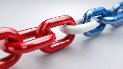 A chain featuring distinctive red and blue links symbolizing connection and diversity within a unified framework