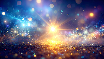 Obraz premium Blue and Gold Glitter Lights Abstract Background