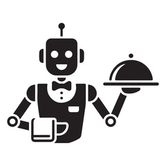 Robot waiter solid icon, Robotization concept, Future restaurant service sign. Vector black silhouette. with white background