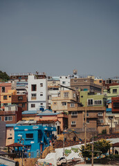 A view of the colorful hillside houses in Gamcheon Culture Village, a famous tourist attraction in Busan.South Korea