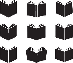 silhouette Open black book side perspective drawing icons minimal back book notebook on the upside down outline laying © Masud