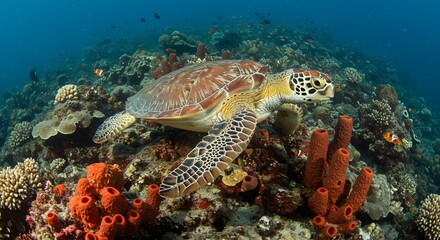 Fototapeta premium Sea turtle on coral reef