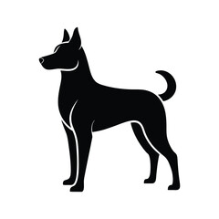 Dog guarding stance black silhouette icon on white background
