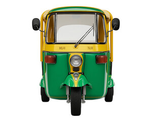 Vibrant Green and Yellow Auto Rickshaw isolated on a transparent background
