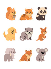 baby animals vector cartoon illustration