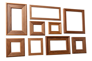 Collection of Elegant Wooden Picture Frames Isolated on White Background