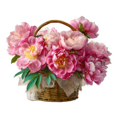Obraz premium Beautiful Elegant Peony Flower Arrangement in Basket in Transparent Background