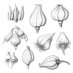 Detailed Botanical Drawings Seed Pods and Plant Structures for Scientific and Artistic Applications