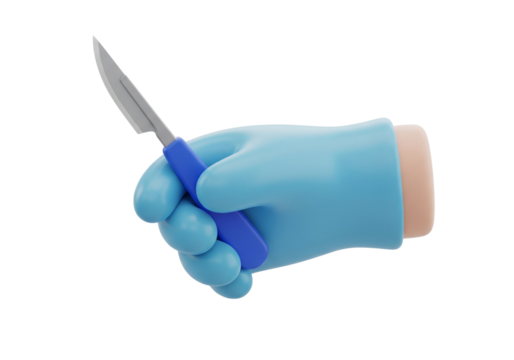 3D Cartoon Hand in Surgical Glove Holding Scalpel