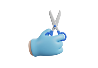 Hand Holding Scissors 3D Icon - Cutting, Editing, Crafting Tool Concept