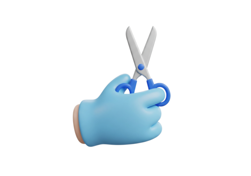 Hand Holding Scissors 3D Icon - Cutting, Editing, Crafting Tool Concept