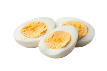 Sliced hard-boiled eggs on a white isolated background.