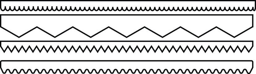 Scalloped edge seamless vector set. Simple scalloped border shape. borders and dividers. Simple scalloped border. Vector illustration isolated on white background
