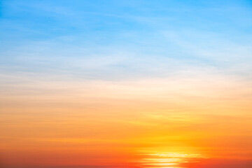 Beautiful , luxury soft gradient orange gold clouds and sunlight on the blue sky perfect for the background, take in evening,Twilight, Large size, high definition landscape photo