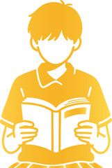 Golden Silhouette of Student Reading a Book, Vector Illustration