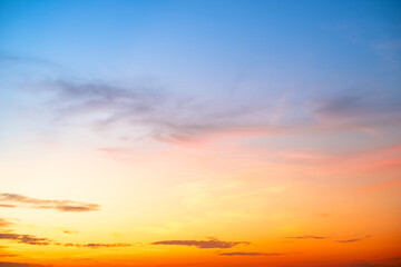 Beautiful , luxury soft gradient orange gold clouds and sunlight on the blue sky perfect for the background, take in evening,Twilight, Large size, high definition landscape photo