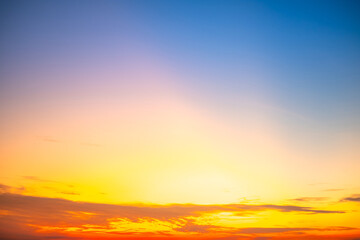 Beautiful , luxury soft gradient orange gold clouds and sunlight on the blue sky perfect for the background, take in evening,Twilight, Large size, high definition landscape photo