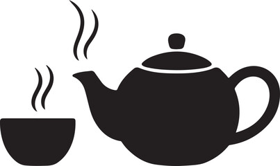 Tea pot and cup vector icon 