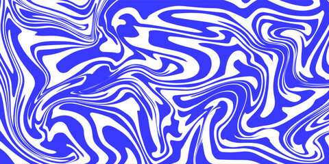 Blue wavy lines abstract background. Trendy psychedelic retro style backdrop. Waves, swirl and twirl pattern. Twisted distorted vector texture. Y2k aesthetic design
