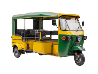 Vibrant Yellow and Green Auto-Rickshaw isolated on a transparent background