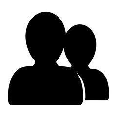 Simple black silhouette of two user avatars representing a team or group
