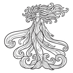 Divine Thalassa Line Art – Thalassa Vector Illustration Smooth Celestial Goddess Drawing – Thalassa Drawing – Line Art Drawing of Thalassa – Thalassa Icon – Greek Goddess Vector