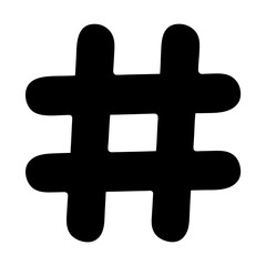 Rounded black hashtag symbol illustration for social media and content tagging