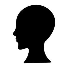 A stark silhouette of a human head facing left in solid black