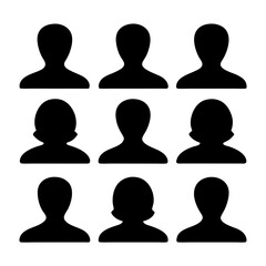 Collection of User Avatar Icons Representing Diverse Identities in Black Silhouette