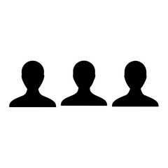 Three Anonymous Black Silhouettes Representing Individuals or User Profiles, isolated on white