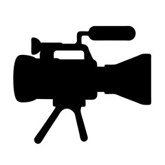 Silhouette of a professional camcorder on a tripod, representing filmmaking