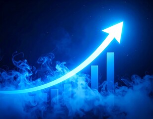 Upward trending graph in blue light amidst smoke