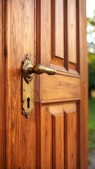 Obraz premium Wooden door with ornate handle